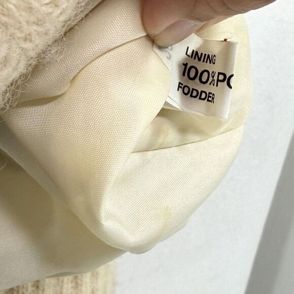 Vtg Hilda Ltd Cardigan Women S Cream Blue Wool Knit Icelandic Shawl Collar 80s - Picture 9 of 12